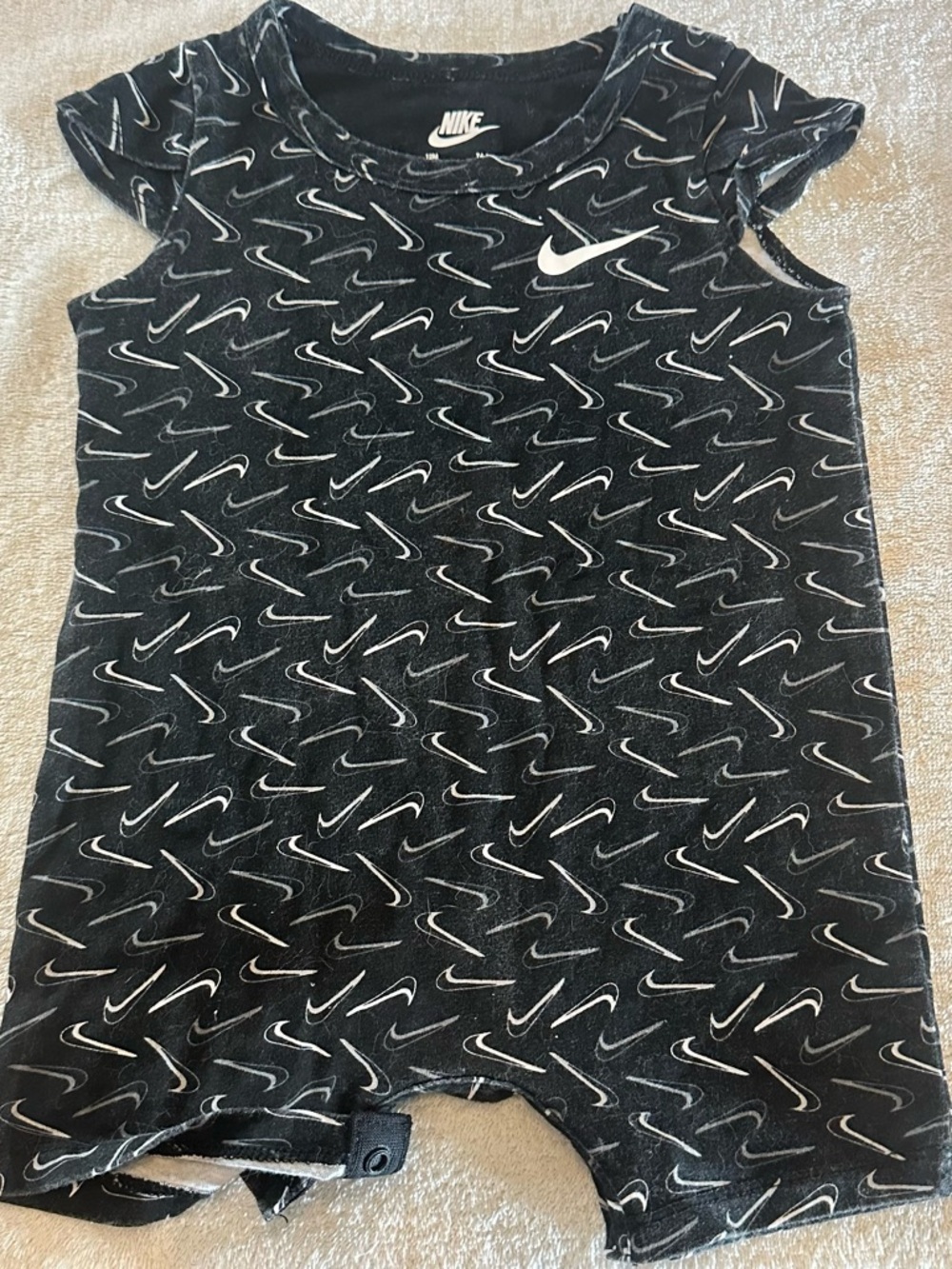 Nike Black Short Sleeve Tee with White Swoosh Print - 12M
